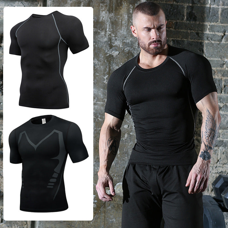 Men Short Sleeve Compression T-Shirt Quick Drying Gym Sports