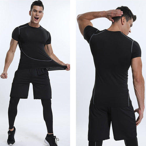Men Short Sleeve Compression T-Shirt Quick Drying Gym Sports
