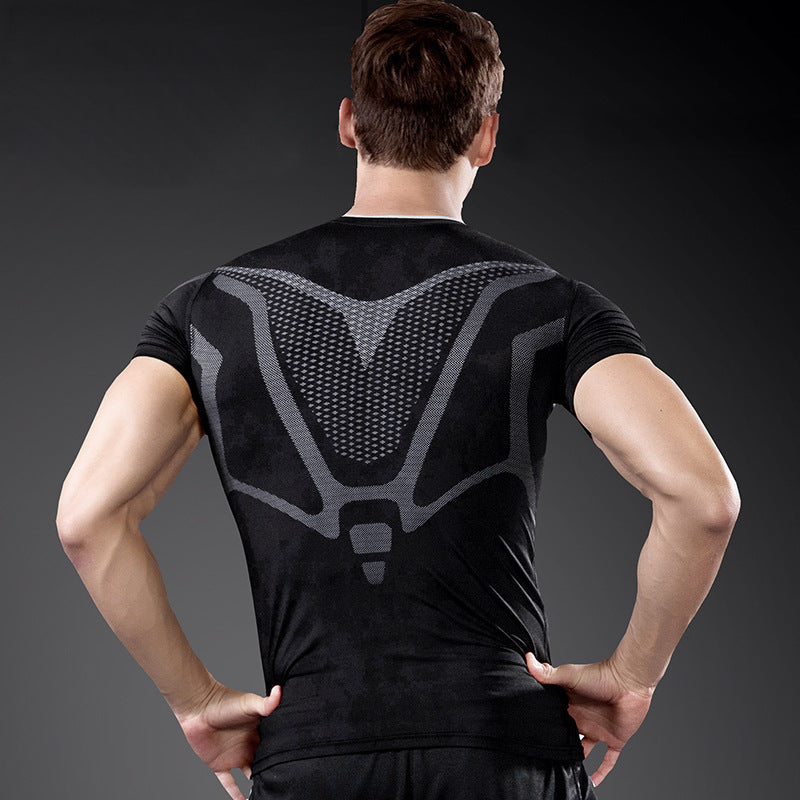 Men Short Sleeve Compression T-Shirt Quick Drying Gym Sports